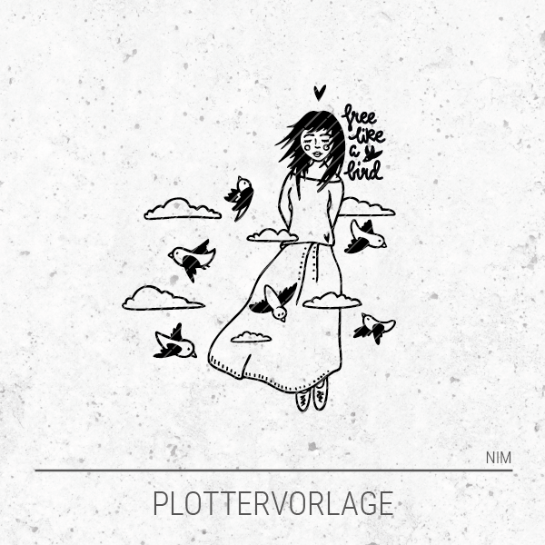 Plotterdatei / Plottervorlage Vogelmädchen - free like a bird